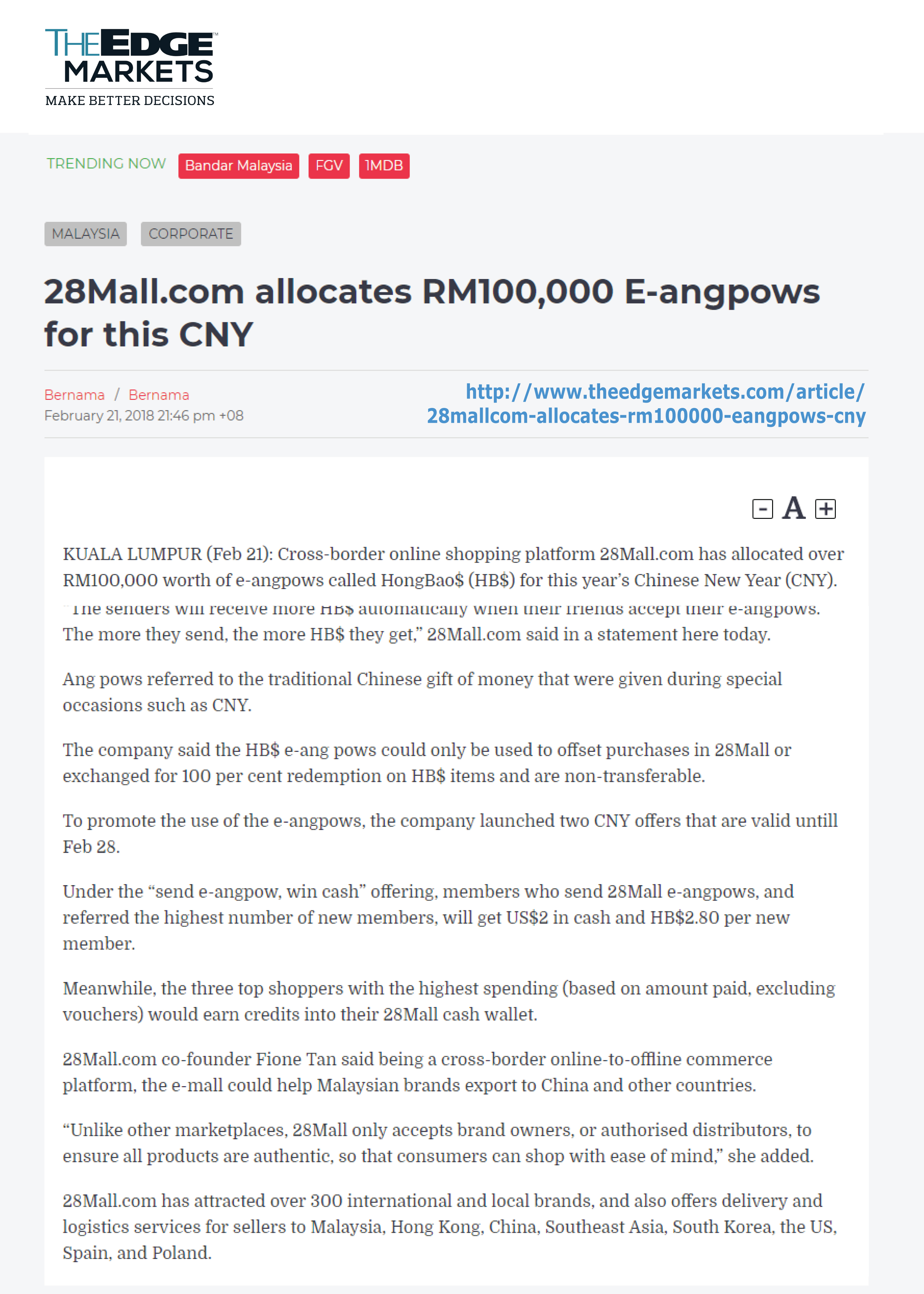 28Mall.com allocates RM100,000 e-AngPows for this CNY