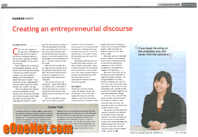 Creating an entrepreneurial discourse - Career Times - Fione Tan
