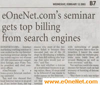 internet marketing eOneNet.com's seminar gets top billing from search engines - Business Times
